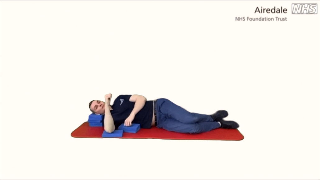 Side lying internal rotation stretch – sleeper stretch at set angle